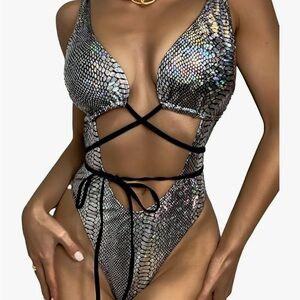 Metallic Snakeskin Cutout Swimsuit